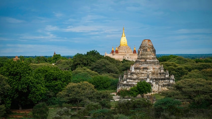 Pagoda landscape in the plain of Bagan Myanmar Burma - Myanmar landscape travel landmark famous and scene of ancient temples