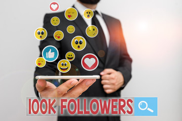 Text sign showing 100K Followers. Business photo showcasing number of individuals who follows someone in Instagram