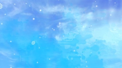 Wall Mural - abstract looped blue blurred cloudy sky background with bokeh and snowflakes
