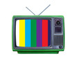 © saravuth - green classic vintage retro style old television with cut screen,old tv with test screen and tv antennaon isolated on white background.