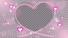 Animation Pink Hearts With Heart Shape Frame For Valentine And Wedding Theme, Valentine's Day Animated Frame Of Hearts For Overlay On Video. Greeting Love Frame Of Hearts.