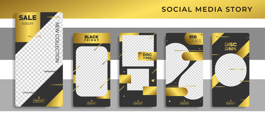 Banners Bundle Kit Set of Social Media Instagram Story. Geometric Stories Sale Banner Background ,Poster, Flyer, Coupon, Layout Composision Golden, Smartphone Templates Story editable eps 10 vector