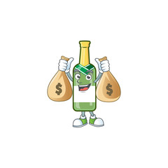 Sticker - Cute champagne green bottle cartoon character smiley with money bag