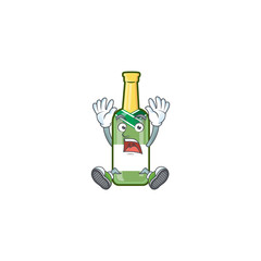 Sticker - cute champagne green bottle cartoon character style with shocking gesture