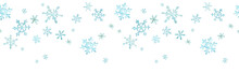 Seamless Header With Blue Snowflakes. Watercolor Seamless Winter Border With Snow.