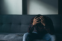 Panic Attacks Alone Young Man Sad Fear Stressful Depressed Emotion.crying Begging Help.stop Abusing Domestic Violence,person With Health Anxiety,people Bad Frustrated Exhausted Feeling Down