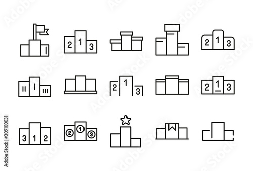 Fotomural Stroke line icons set of podium.