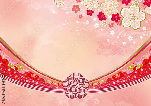 水引 和風 帯 桜 水引き 和風 模様 着物 成人式 ひな祭り 正月 和柄 フレーム 桜 帯 新年 Stockvector Adobe Stock