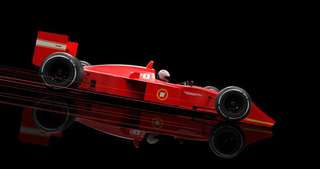 Aufkleber - Generic Red Racing Car On Black Background. Light Streaks Moving With Car. 3D Illustration Render