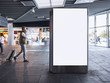 Mock up Banner light box Media Advertising in Train station with People traveling