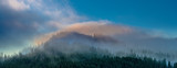 Fototapeta Na sufit - Winter lanscape in Fosen in Norway with mist in the mountains