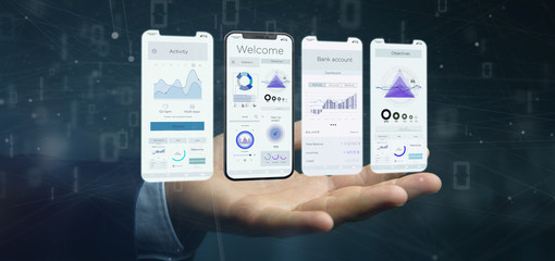 Wall Mural - application interface ui on a smartphone - 3d rendering