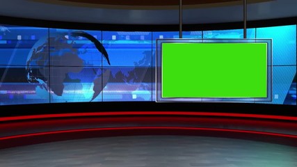 Wall Mural - 3d virtual news studio green screen background