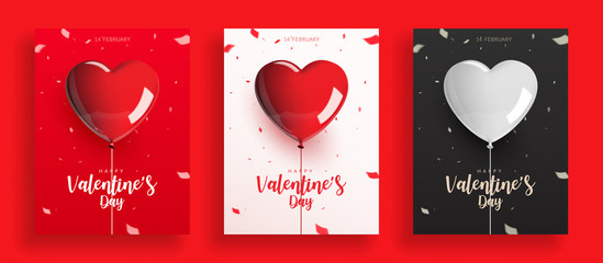 set of valentine's day balloon with confetti vector illustration