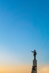 Sculpture of Castro Alves at the gorgeous sunset of salvador