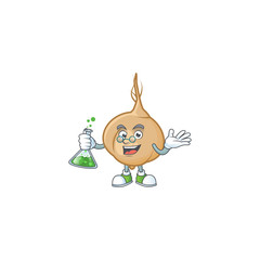 Sticker - Smart Professor jicama cartoon character holding glass tube