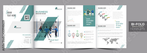 Cuadros en Lienzo Front and Back View of Bi-Fold Brochure Template Layout or Annual Report for Business Progress Concept