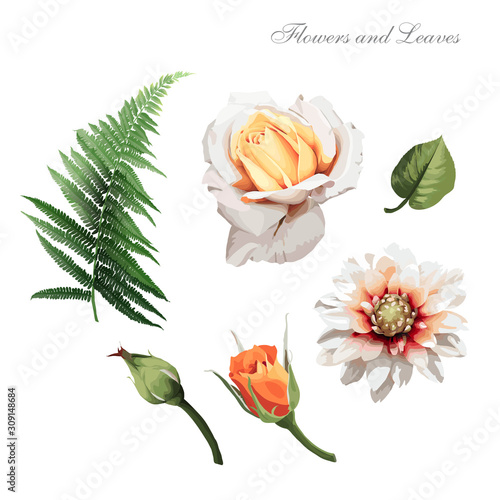 Flowers and leaves, watercolor, can be used as greeting card, invitation card...