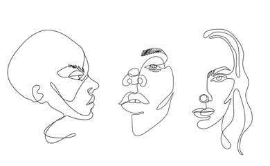 Wall Mural - Continuous line vector drawing. Face silhouette. Abstract portrait.