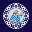 Uzbek cook invites to a cafe to drink tea, national Uzbekistan ornament, template for banner, advertising mockup, vector illustration.