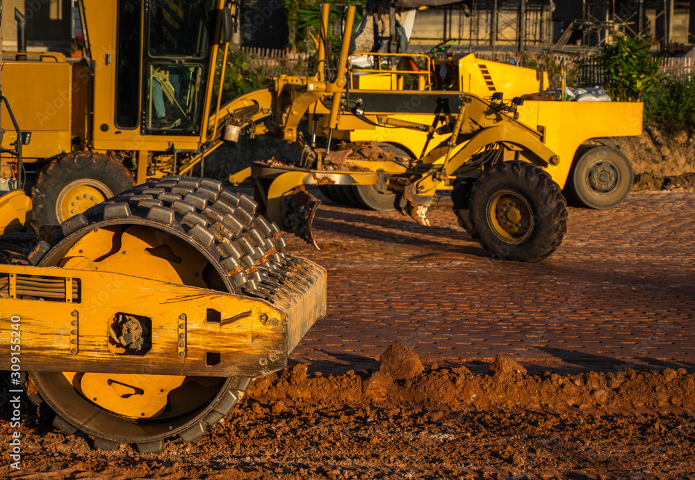 Soil compactor with vibratory padfoot drum. Heavy duty machinery ...