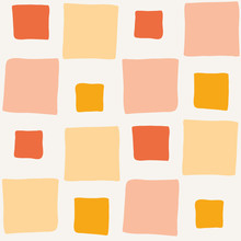 Hand Drawn Irregular Color Blocks In Orange, Pastel Yellow And Pink. Seamless Geometric Vector Pattern On Light Background. Relaxed Vibe. Great For Wellness, Summer Products, Stationery, Packaging