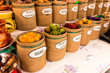 vintage jars with different flavours