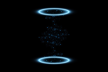 futuristic teleport. magic fantasy portal. light effect. blue candles rays of a night scene with spa