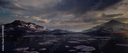 3D environment of the Arctic Mountains with small iceberg in the water - Landscape © Soonios Pro