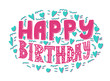 © elenavolf - Happy Birthday lettering. Oval shape text. Quote phrase vector illustration