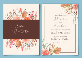 vintage wedding invitation with dry floral watercolor