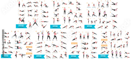 Cuadros en Lienzo Woman workout fitness, aerobic and exercises