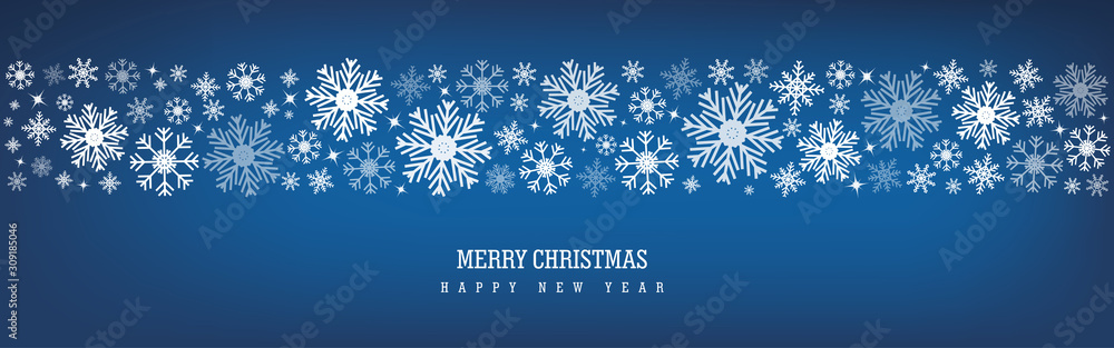 Merry Christmas decoration with snowflake on blue background Stock ...