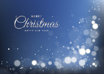 Wall Mural - Blue christmas banner with light bokeh
