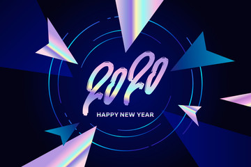 Wall Mural - 2020 new year. abstract banner with geometric shapes. modern decoration. dark blue and neon colors. 