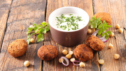 Wall Mural - falafel with dipping sauce and herb