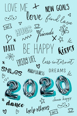 Wall Mural - number 2020 and some new year resolutions.