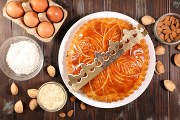 Wall Mural - galette des rois, epiphany cake with ingredient and crown