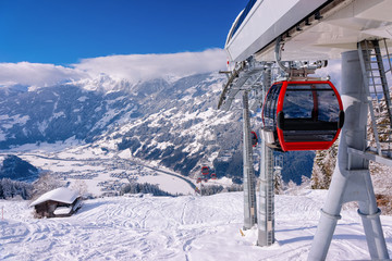 Wall Mural - Red Cable car of Zillertal ski resort Tyrol Austria