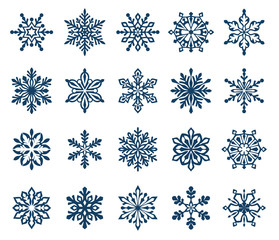 Aufkleber - Set of decorative snowflake silhouettes isolated on white. New year holiday decoration Vector illustration