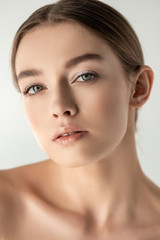 Wall Mural - beautiful naked tender girl posing isolated on white