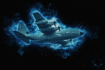 Wall Mural - cargo plane flying in an ice storm