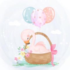 cute pink goose in the basket