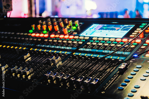 Fotomural Closeup of an audio mixing control panel