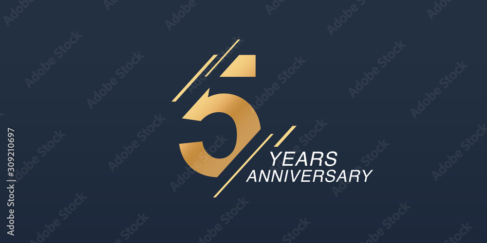 5 years anniversary vector icon, logo. Graphic design element with golden number - obrazy, fototapety, plakaty 