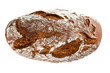 Rye bread with dark crust. Top view of rye bread loaf isolted on white background
