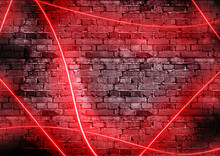 Brick Wall Frame With Red Neon For Design