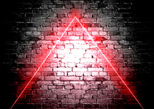 Brick Wall With Red Neon Frame For Design