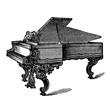 Grand Piano Ornate 17th Century 1800s line art illustration