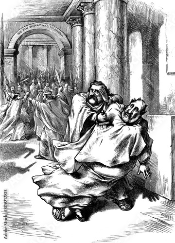 Cuadros en Lienzo Boos Treed political cartoon, as Julius Caesar, being stabbed